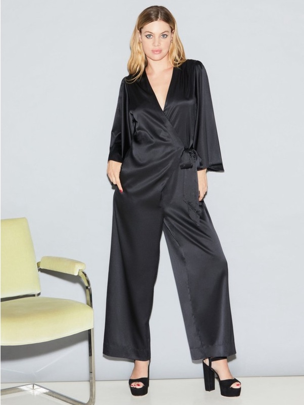 Fleur du Mal Black Angel Sleeve Silk Wrap Jumpsuit Size Medium